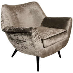 Vintage Outstanding Mid-Century Modernist Chair in Lux Grey Velvet