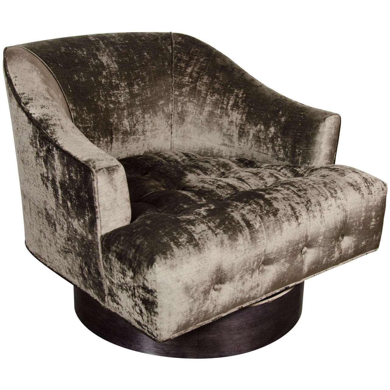 Mid-Century Biscuit Tufted Swivel Chair by Milo Baughman in Lux Grey Velvet
