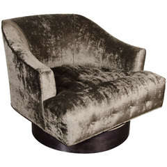 Vintage Mid-Century Biscuit Tufted Swivel Chair by Milo Baughman in Lux Grey Velvet