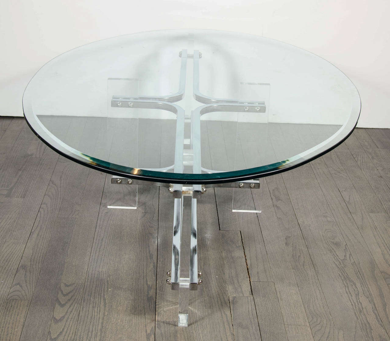 20th Century Mid-Century Modernist Lucite, Chrome & Glass Oval Cocktail Table