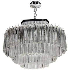 Modernist Oval Race Track Form Three Tiered Camer Crystal Chandelier