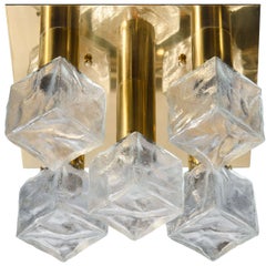 Vintage Mid-Century Modern Frosted Cube and Polished Brass Flush Mount by J.T. Kalmar