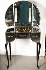 vanity mirror smoked illuminating 1940s deco hollywood gorgeous 1stdibs features drawers cabriole ebonized walnut leg stylish stunning three