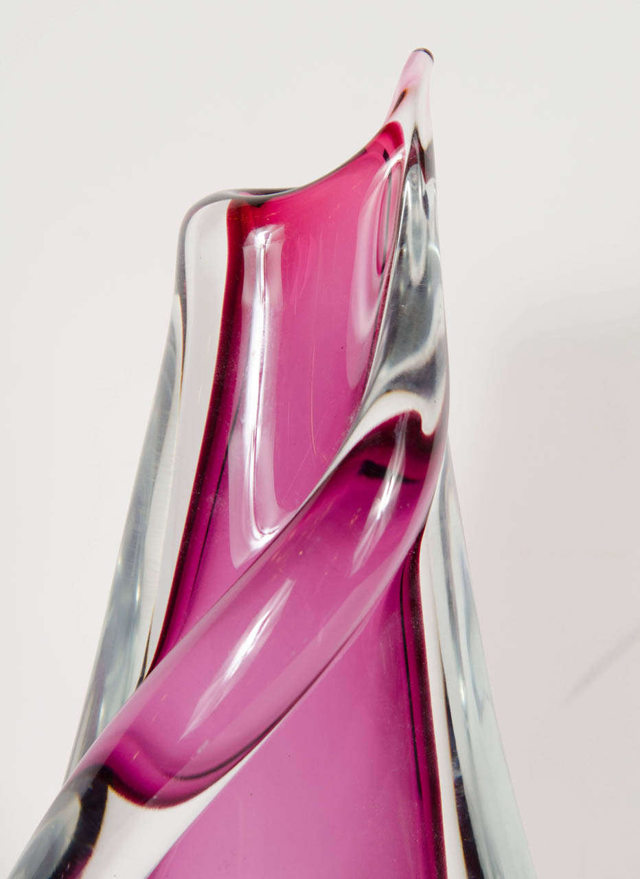 Stunning Twisted Teardrop Hand Blown Murano Glass Vase by Sommerso at
