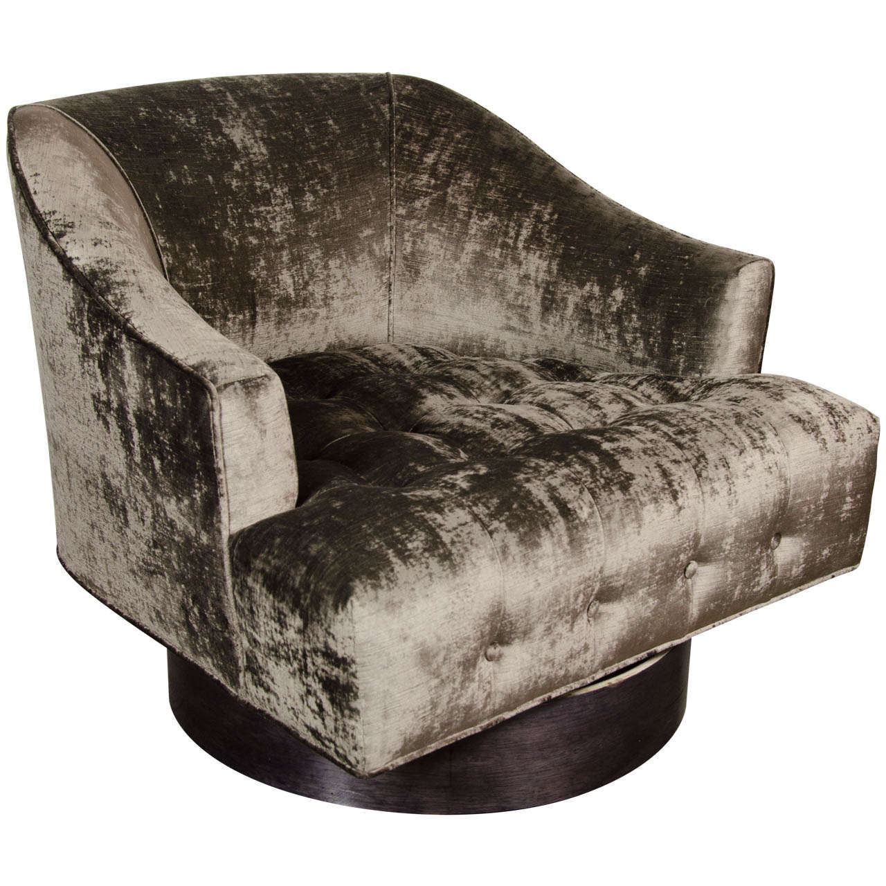 MidCentury Biscuit Tufted Swivel Chair by Milo Baughman in Lux Grey Velvet at 1stDibs