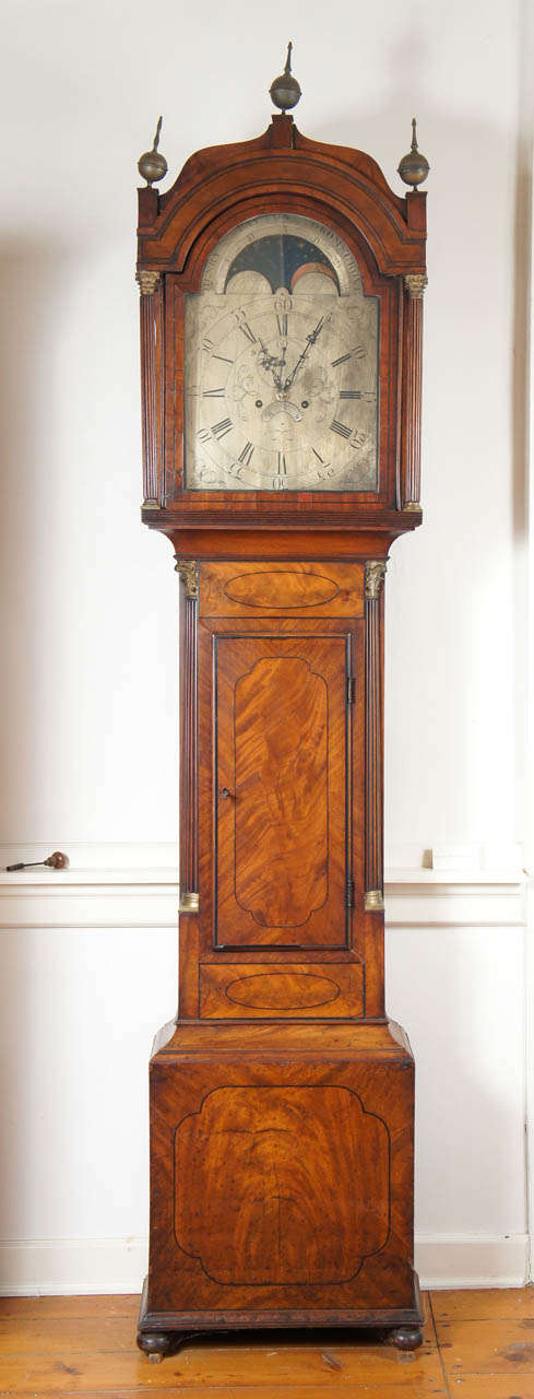 English 19th century mahogany long case clock. Silvered brass face inscribed, Henry Payton, Bromsgrove. Eight day movement.