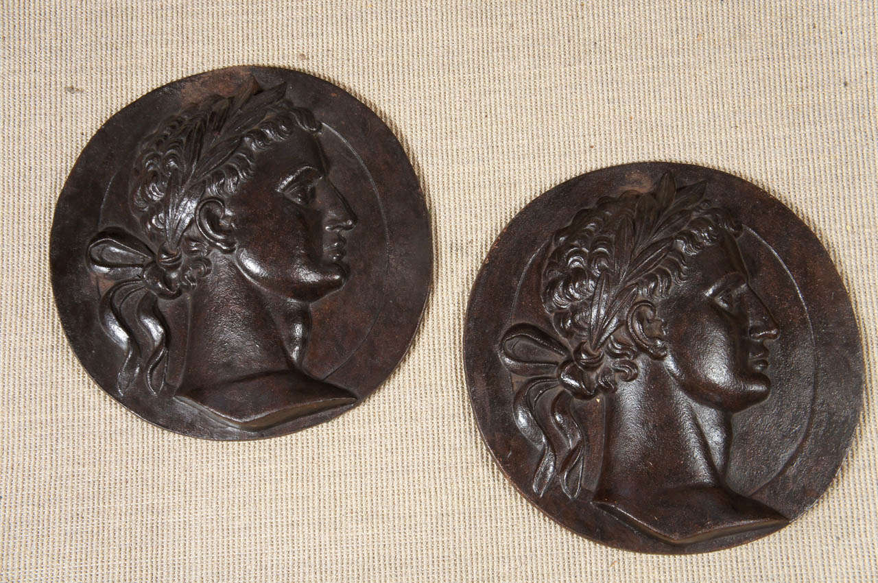 Pair of metal plaques of Roman Emperors.