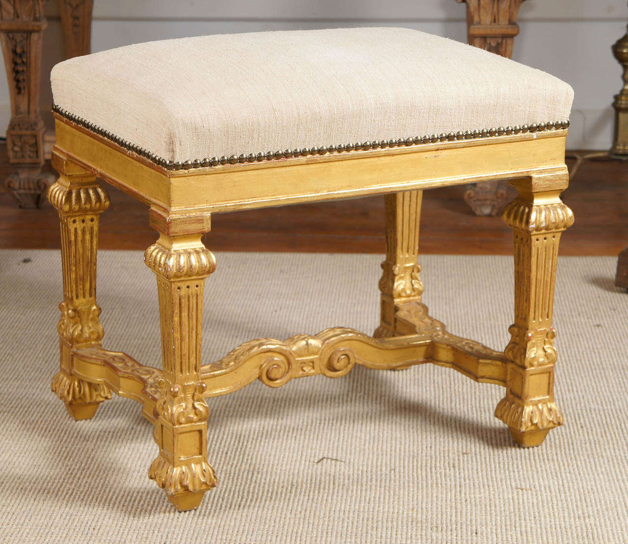 French Louis XV Style Giltwood Stool
