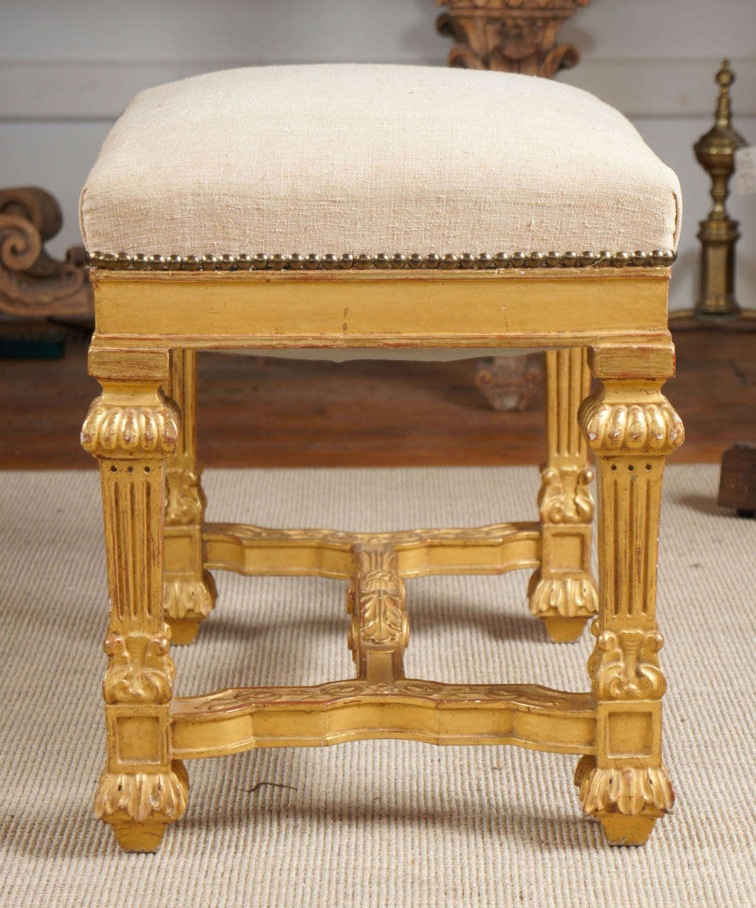 Carved Louis XV Style Giltwood Stool