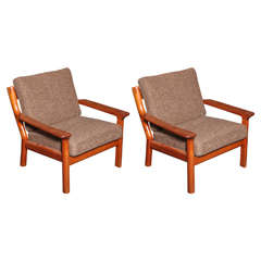 Danish Wooden Armchairs, Pair
