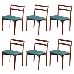 Set of Six Rosewood Green Dining Chairs by Rosengren Hansen
