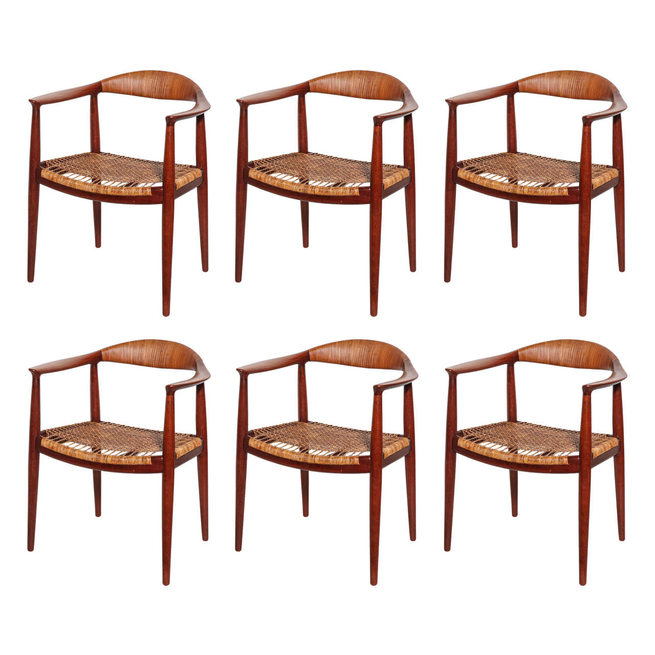 "The Chair" No. 501 in Teak and Cane by Hans Wegner, Set of Six