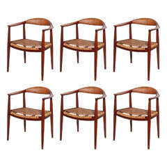 "The Chair" No. 501 in Teak and Cane by Hans Wegner, Set of Six