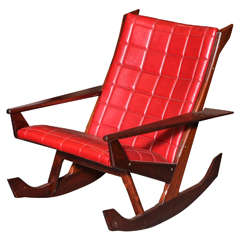 Vintage Atomic, Rosewood and Red Vinyl Rocking Chair