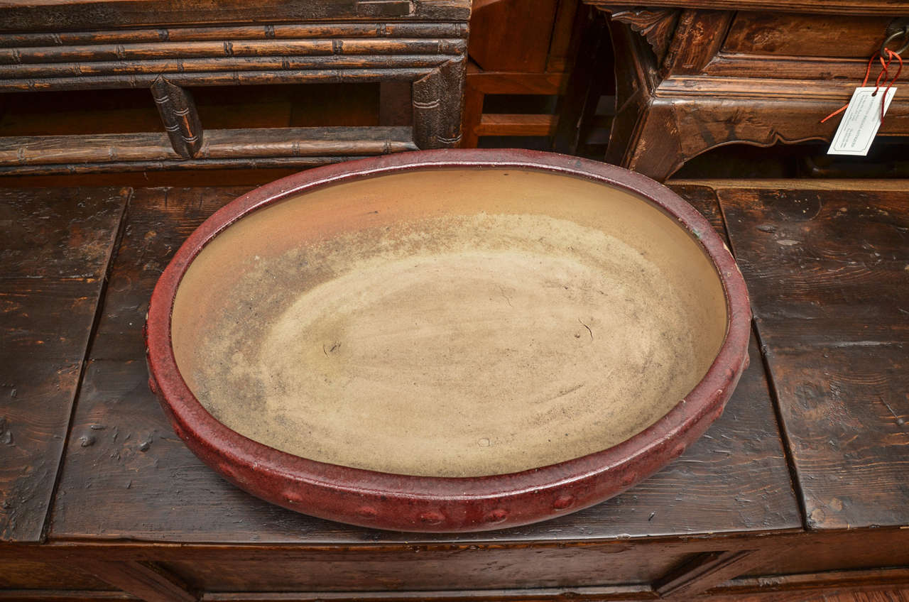 Contemporary Chinese Glazed Ceramic Oval Oxblood Planter