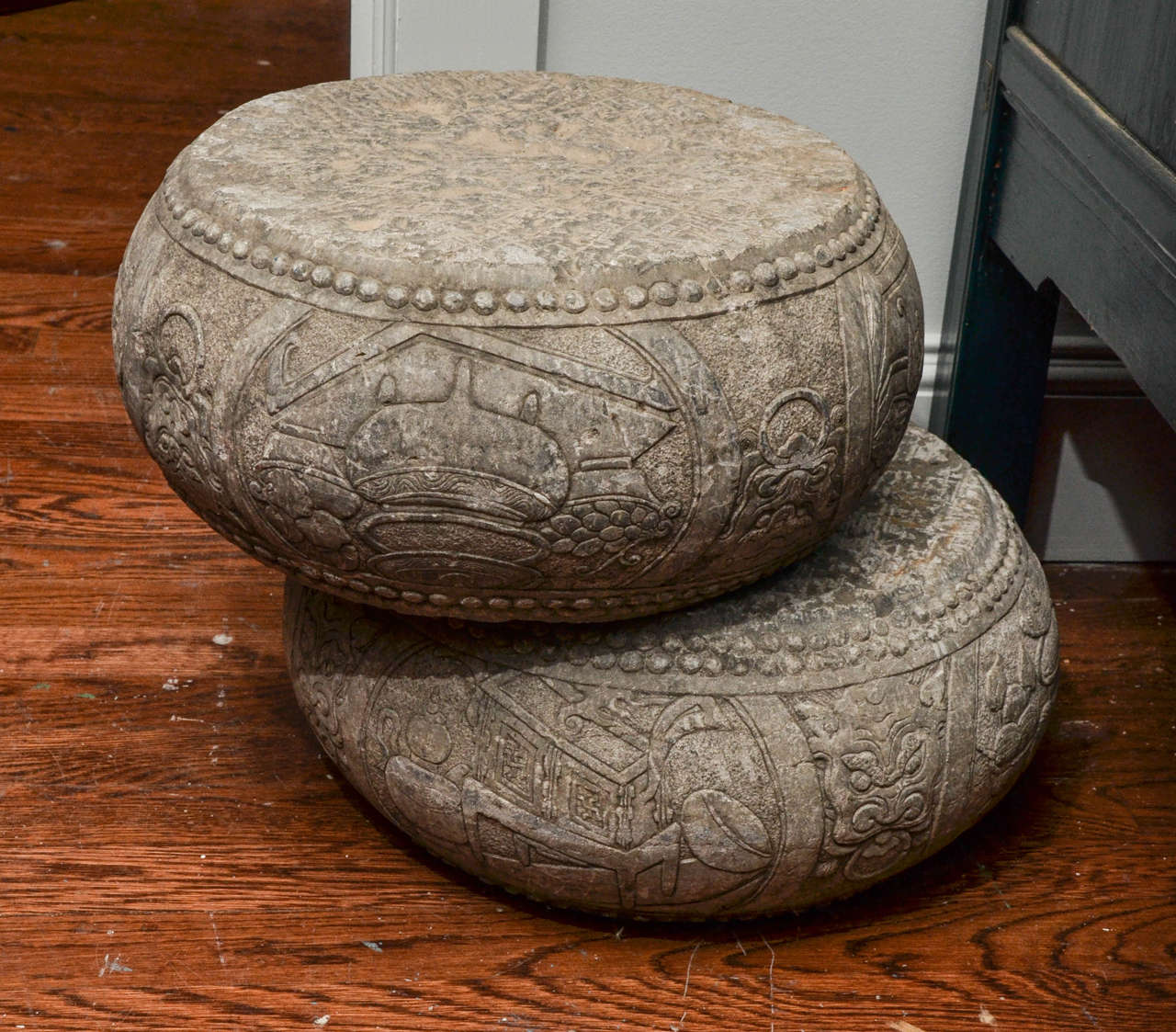 Mid to Late 19thC. Q'ing Dynasty Stone Column Bases ( 2 available, priced and sold separately )