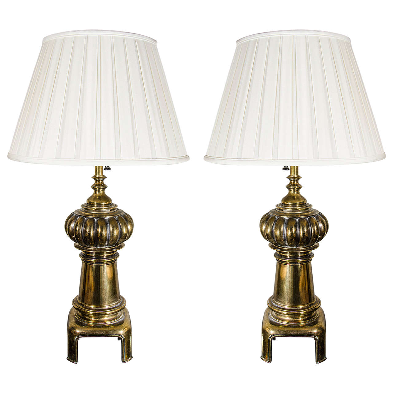 Pair of Moroccan Inspired Brass Lamps For Sale