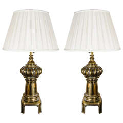 Pair of Moroccan Inspired Brass Lamps