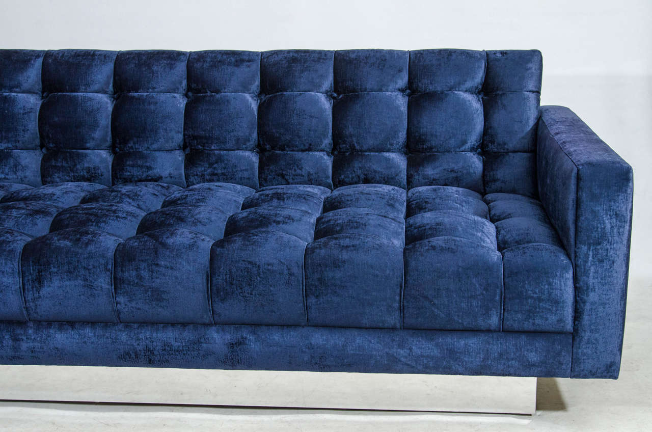 Mid-Century Modern Gorgeous Velvet Floating Tufted Sofa For Sale