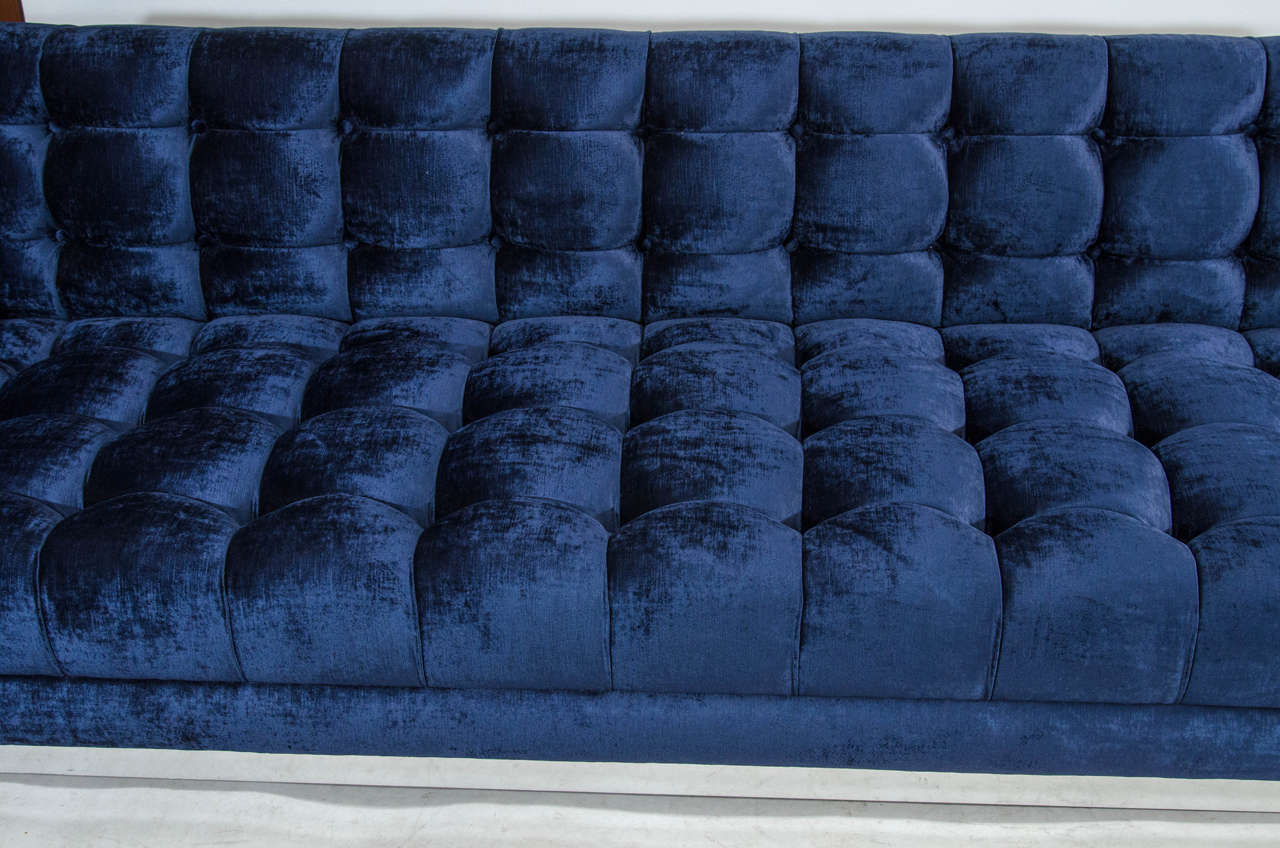 Gorgeous Velvet Floating Tufted Sofa In Good Condition For Sale In New York, NY
