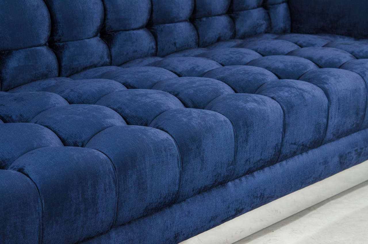 Contemporary Gorgeous Velvet Floating Tufted Sofa For Sale