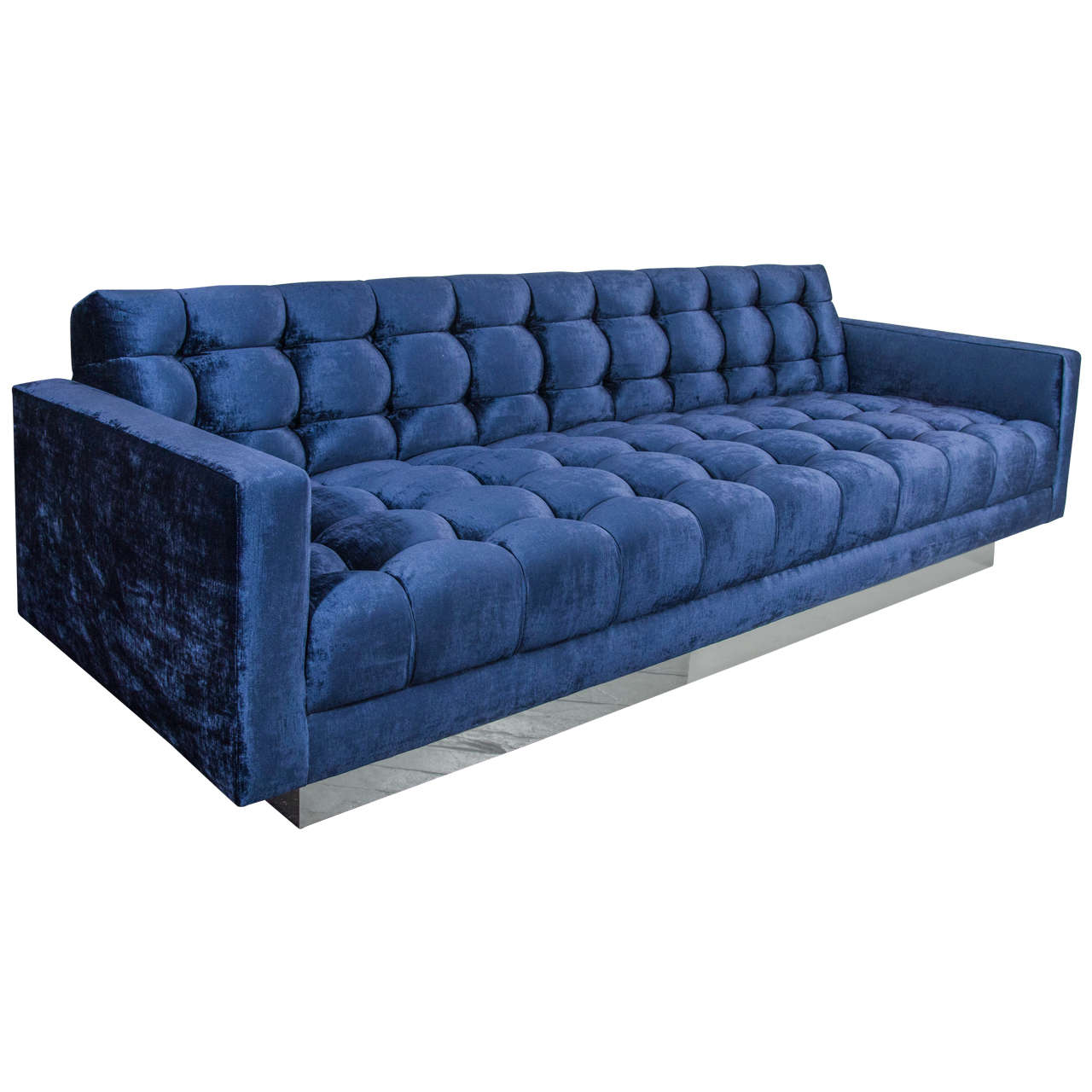 Gorgeous Velvet Floating Tufted Sofa For Sale