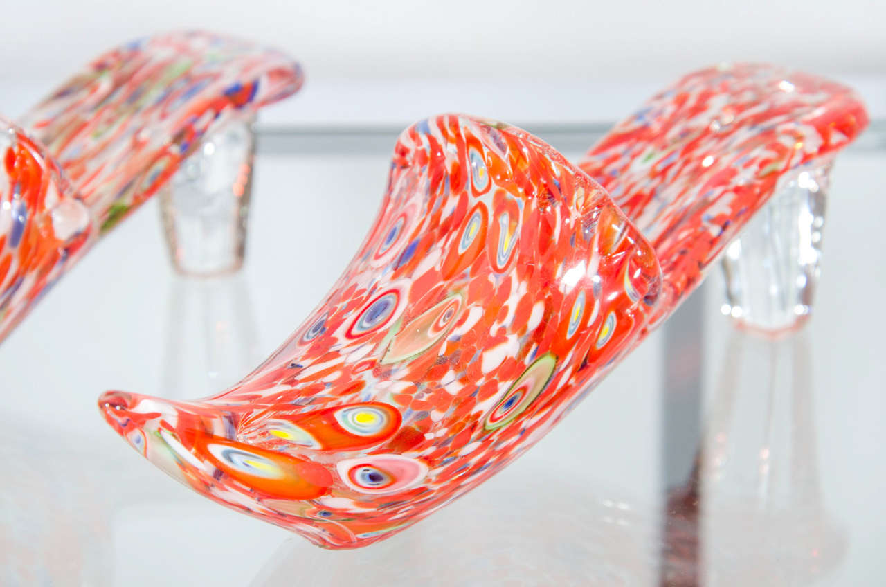 Mid-Century Modern Pair of Murano Millefiori Glass Slippers