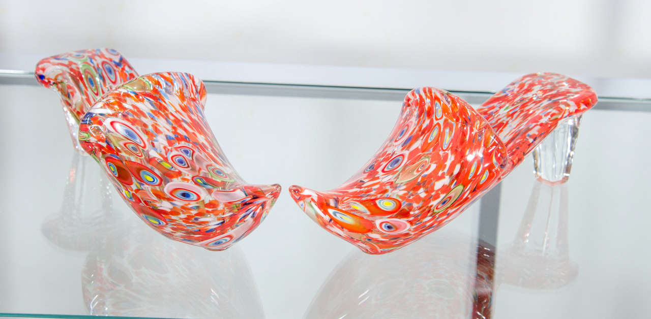 Italian Pair of Murano Millefiori Glass Slippers