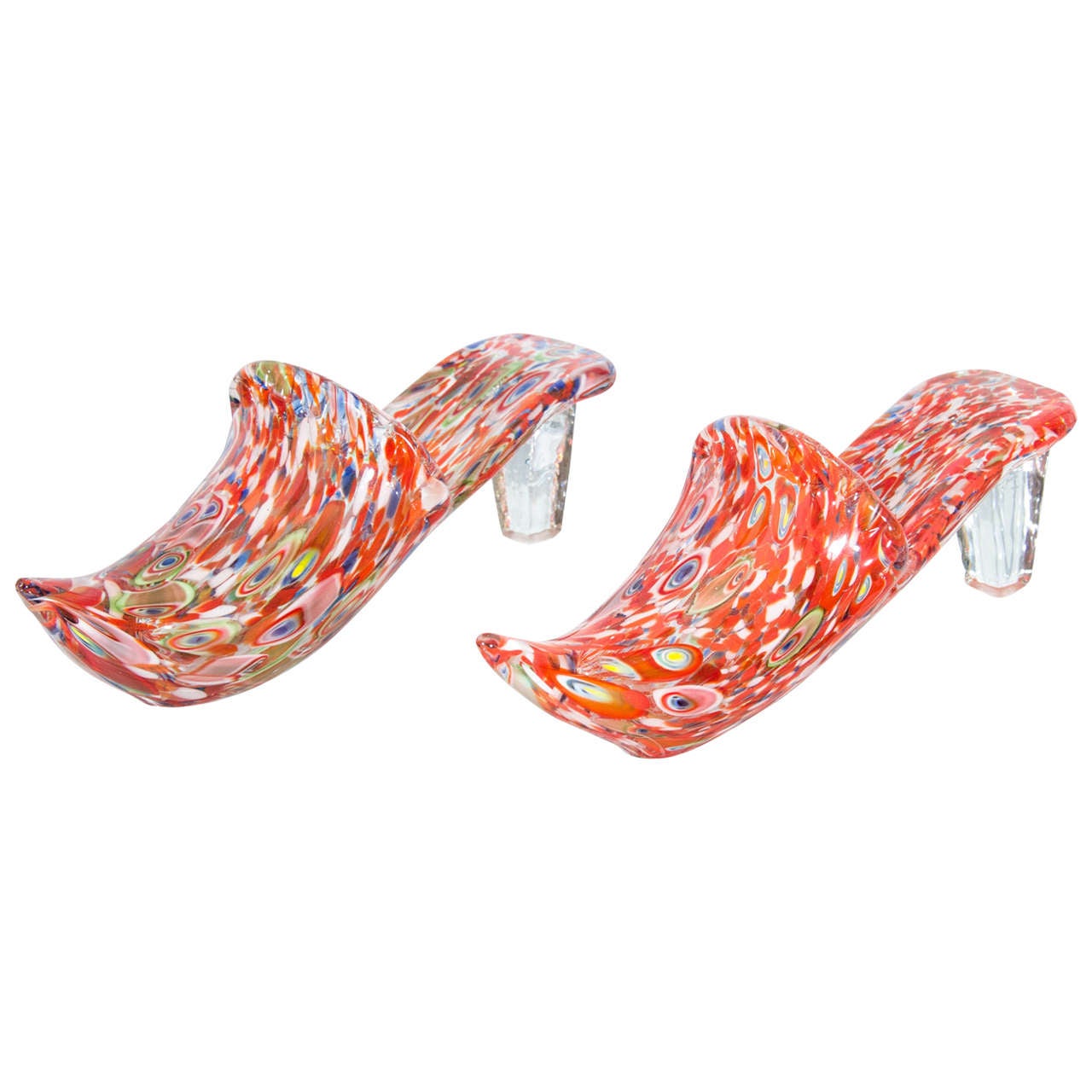 Pair of Murano Millefiori Glass Slippers
