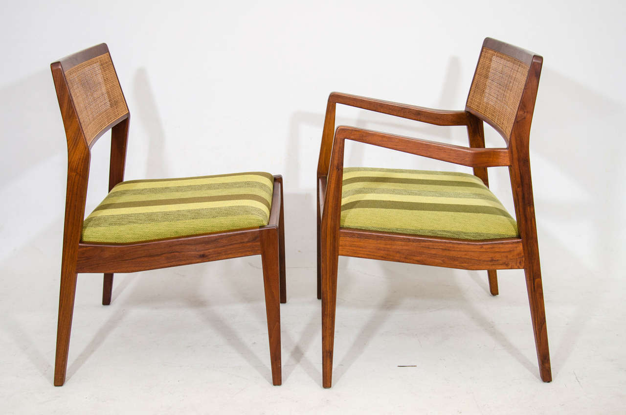 Cane Set of Eight Dining Chairs by Jens Risom For Sale