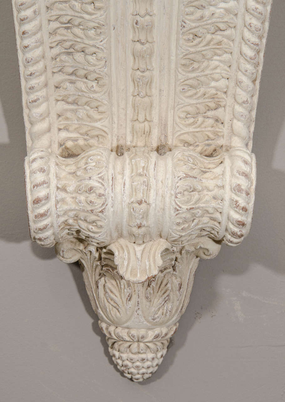 Mid-19th Century Early 19th Century White Painted Intricately Carved Wall Bracket For Sale