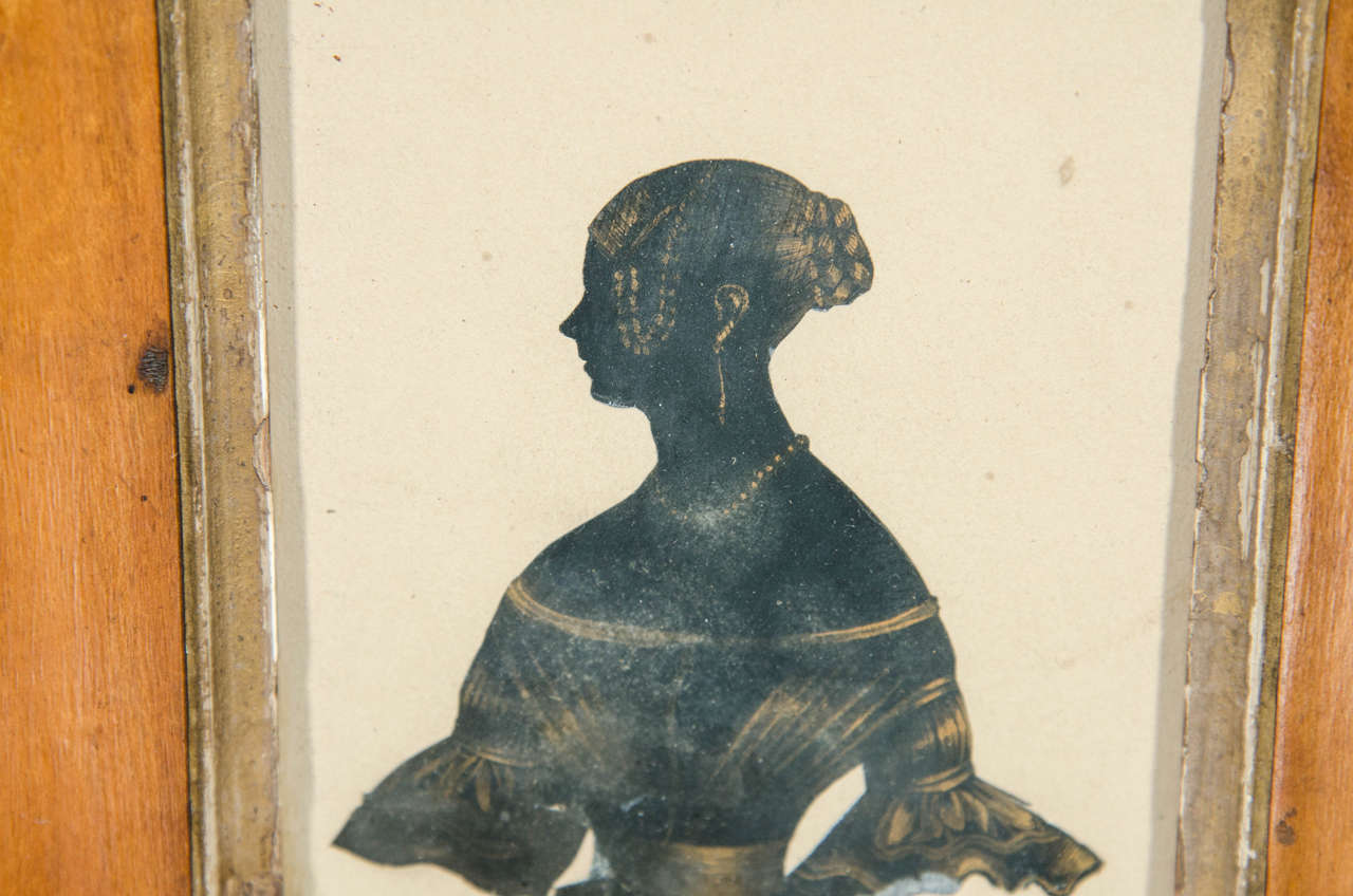 Mid-19th Century 19th Century Irish Cut-Paper Silhouette Profile of a Woman