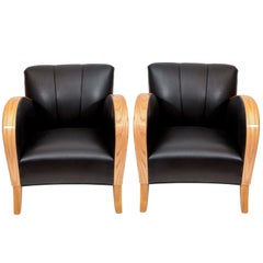 Art Deco Club Chairs in Black Motorcycle Leather