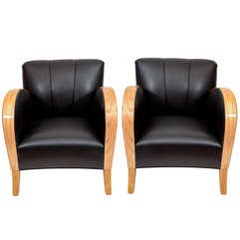 Art Deco Club Chairs in Black Motorcycle Leather 9
