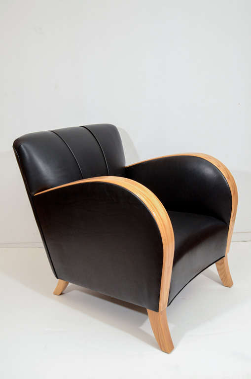 Swedish Art Deco Club Chairs in Black Motorcycle Leather For Sale