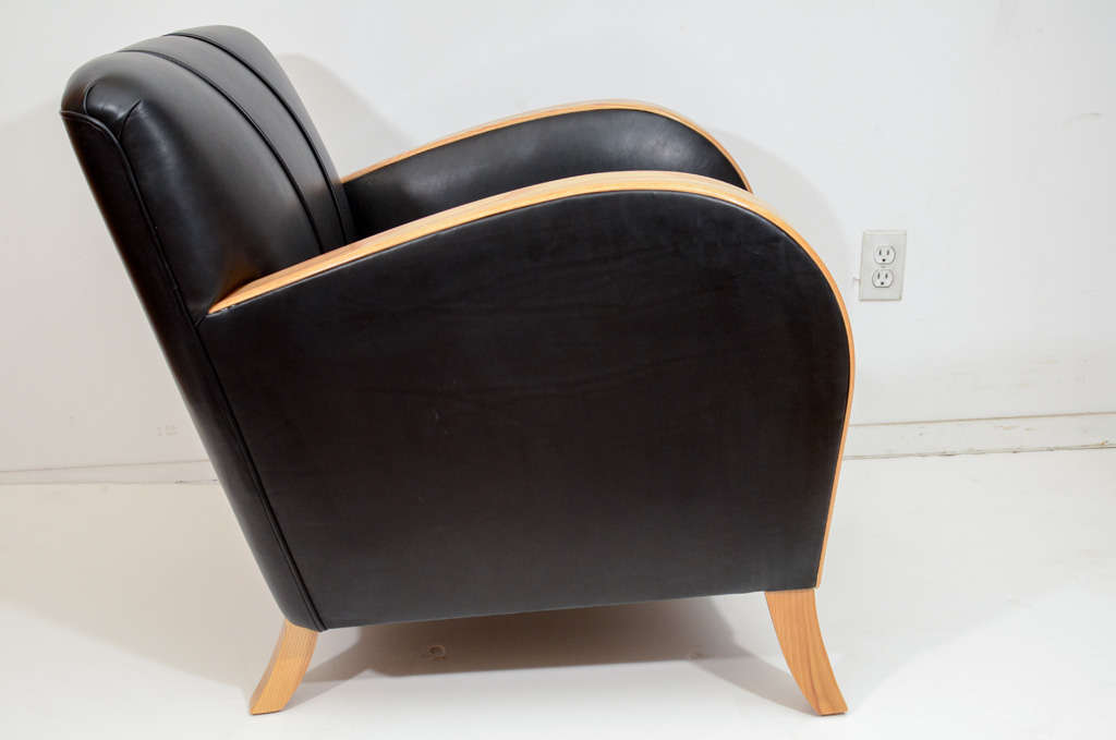 Art Deco Club Chairs in Black Motorcycle Leather In Good Condition For Sale In New York, NY