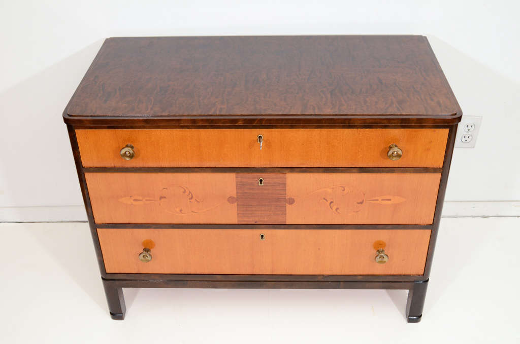 Swedish Art Deco Mjolby Intarsia Chest of Drawers with Golden Ash Veneer For Sale