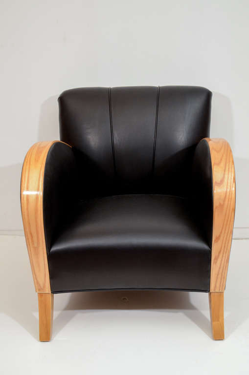 Art Deco Club Chairs in Black Motorcycle Leather For Sale at 1stDibs