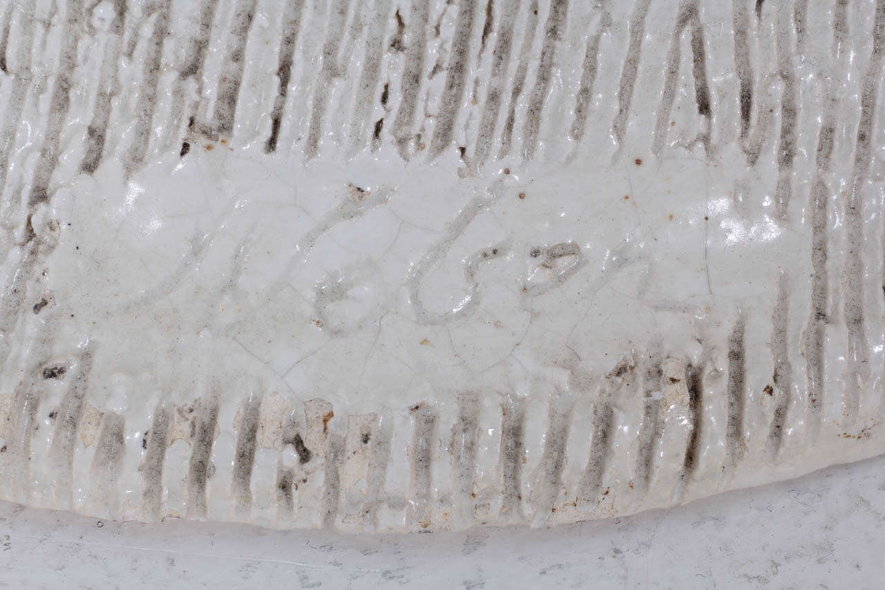 Signed Ceramic Tree Trunk Side Table Signed Weber In Excellent Condition In North Miami, FL