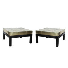 Pair Sarreid Brass and Lacquered Oak Coffee Tables