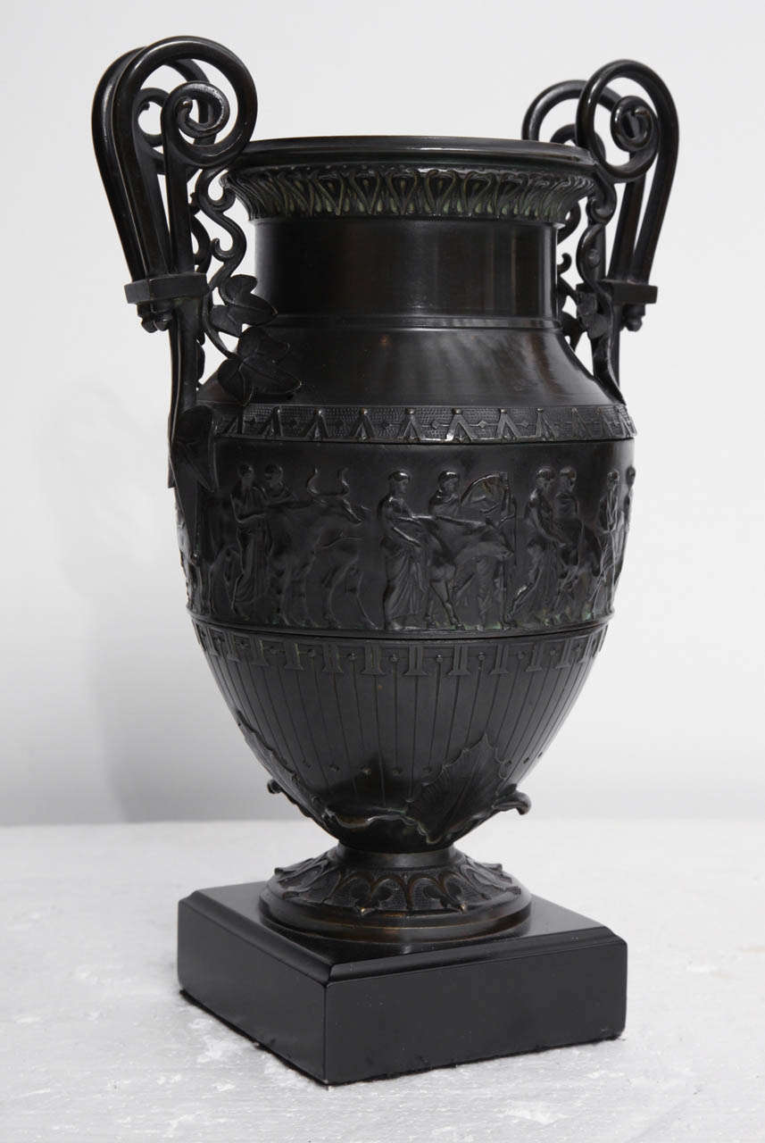 19th Century Italian Neo-Classical Bronze Urn on a Belgian Black Marble Base