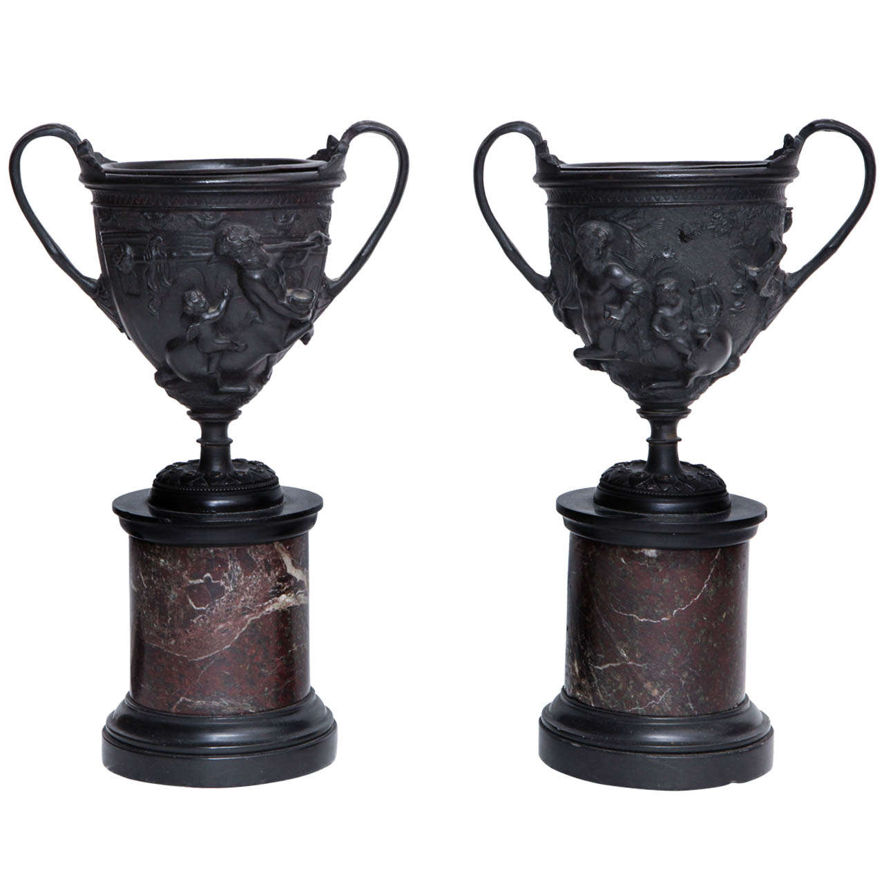 Pair of 19th Century French Bronze Urns For Sale