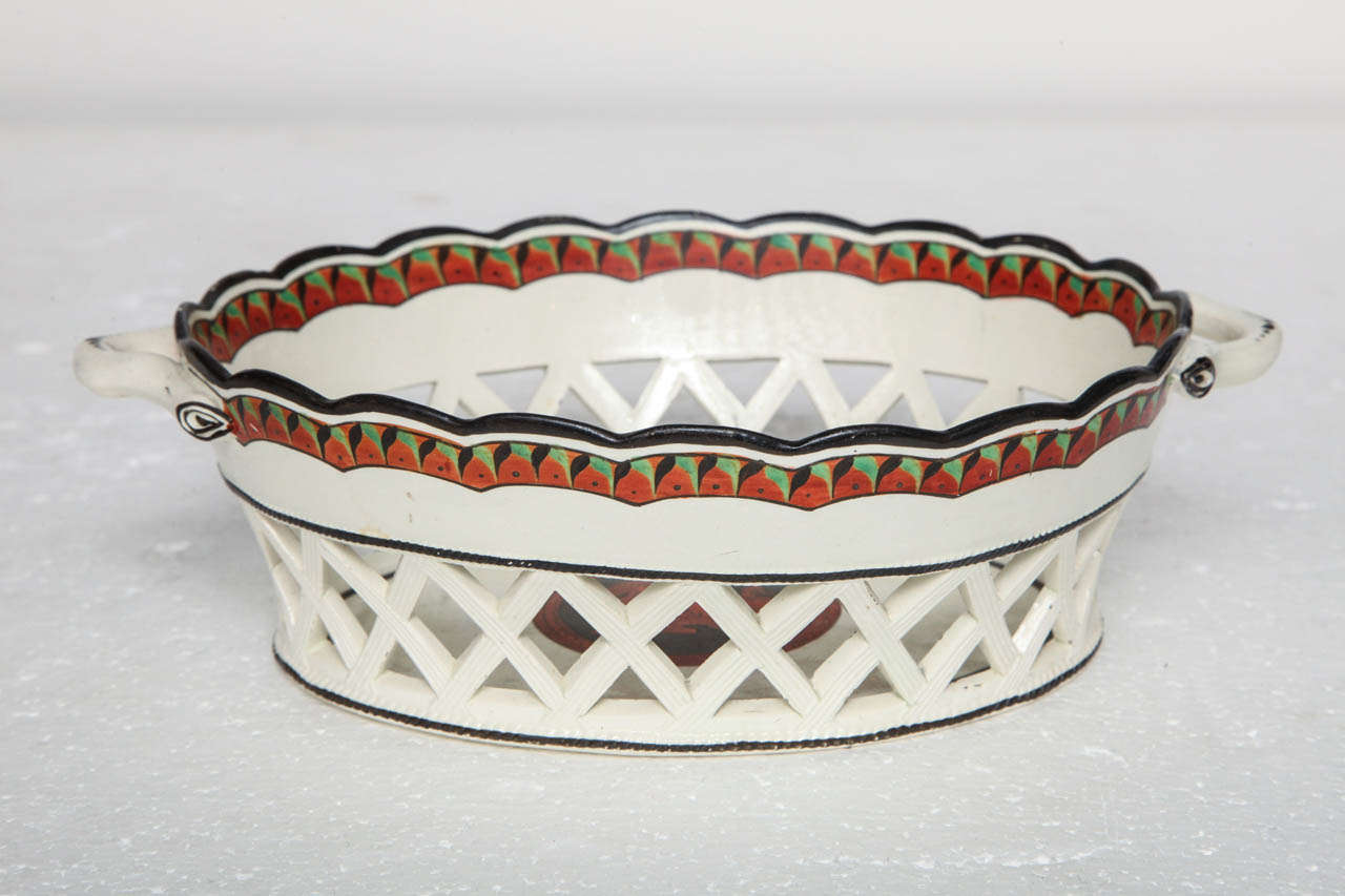 Early 19th Century English, Etruscan Decorated Creamware Basket