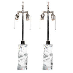 Pair of Modernist Solid Crystal Lamps by Orrefors