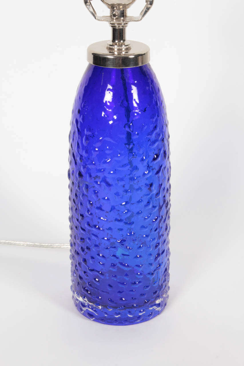 Scandinavian Modern Orrefors Cobalt Blue Glass Lamps  For Sale