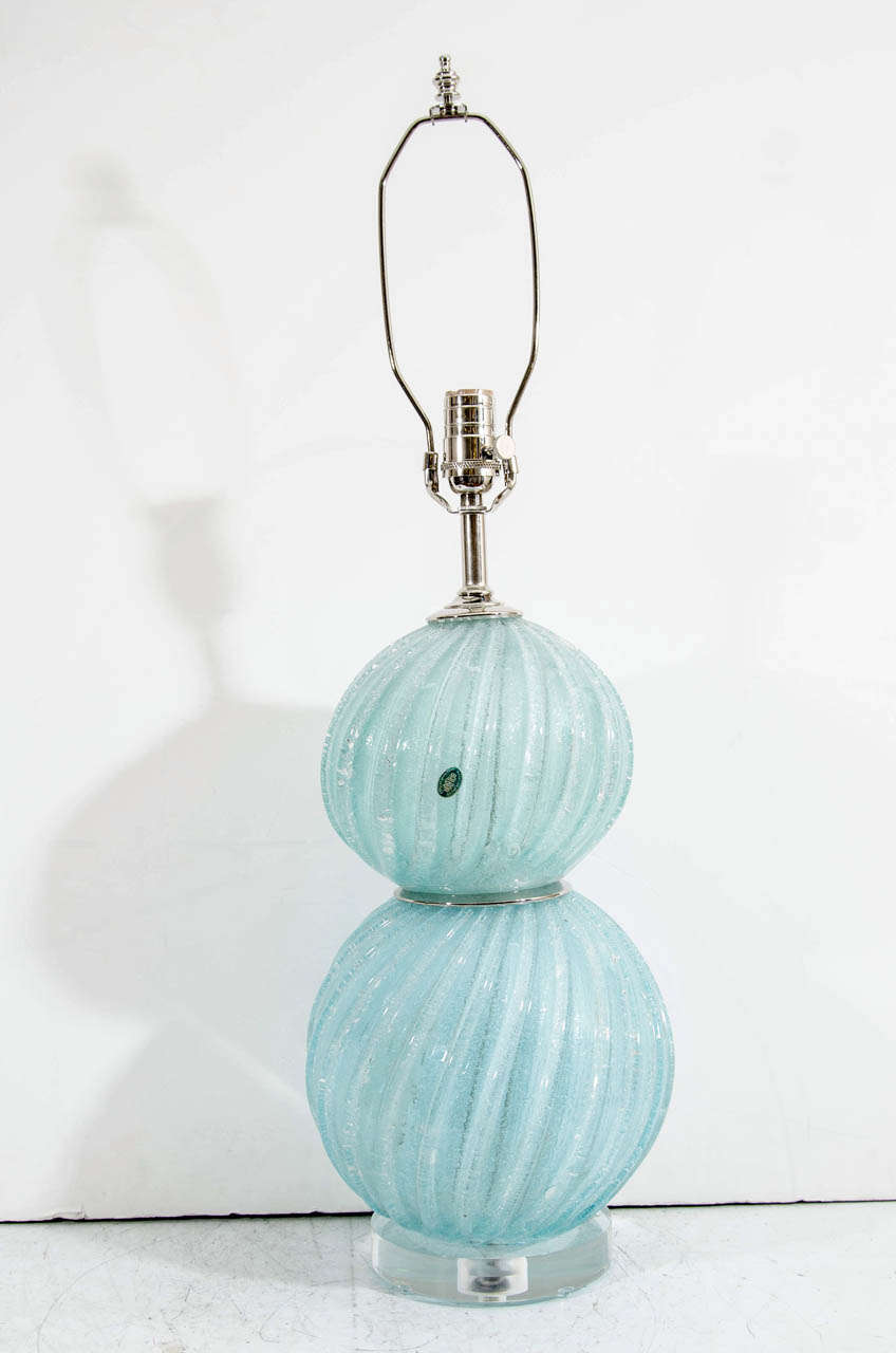 A Mid Century Pair of Ice Blue Murano Glass Table Lamps