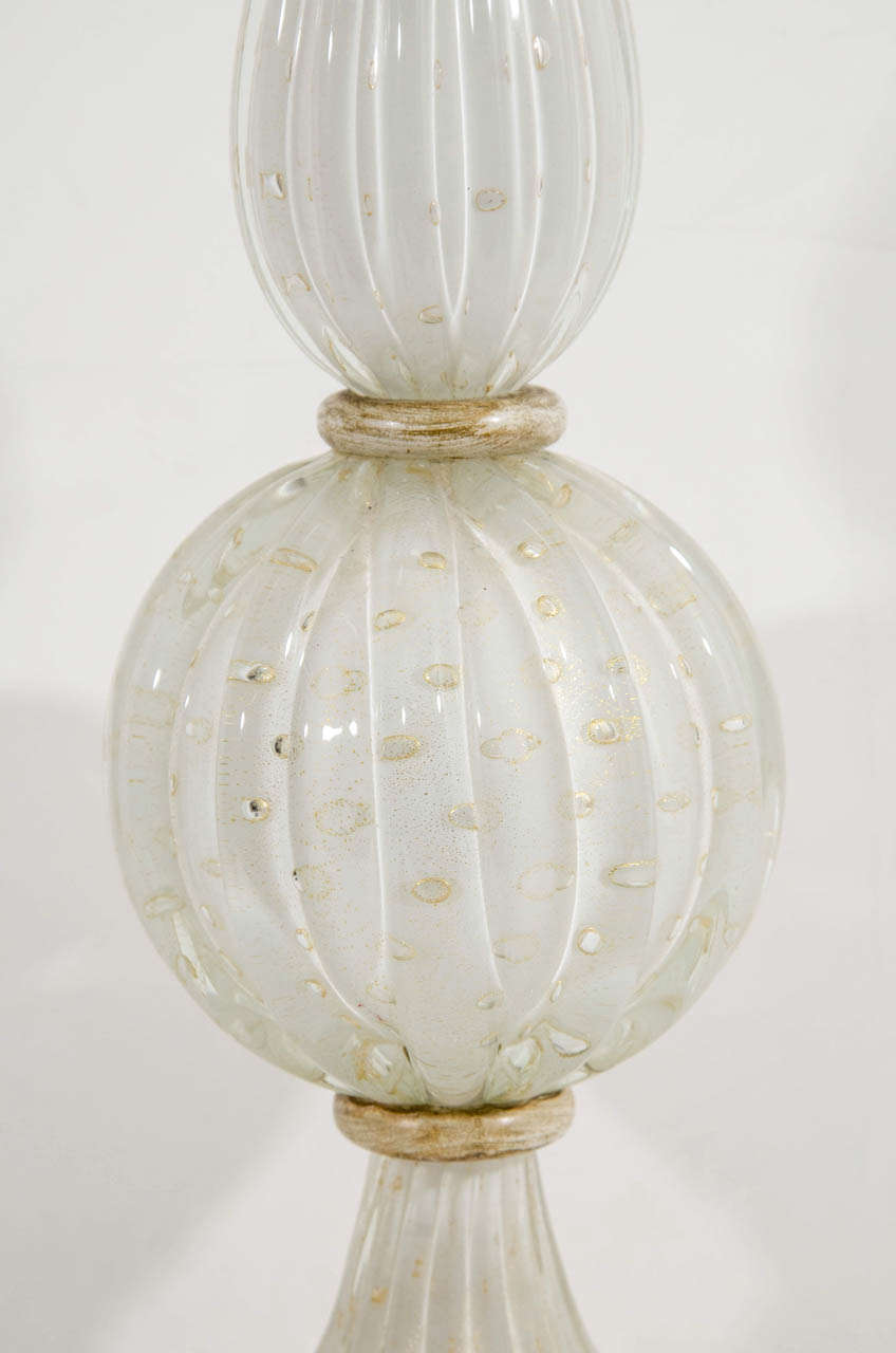 Italian Midcentury Pair of Murano Glass Barovier & Toso Table Lamps