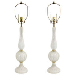 Midcentury Pair of Murano Glass Barovier & Toso Table Lamps 11