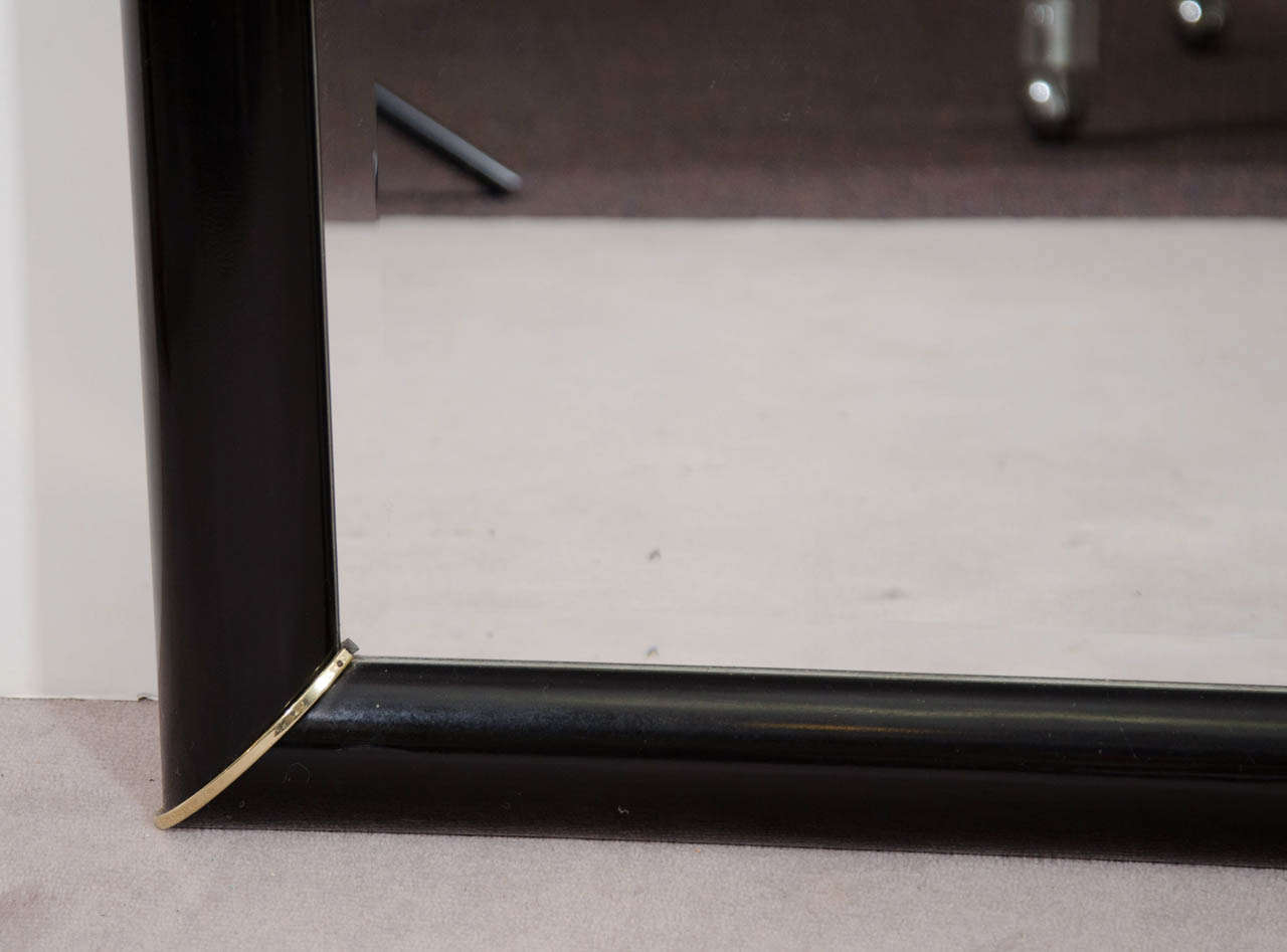 Black Lacquered Wall Mirror with Gold Corner Accents In Good Condition In New York, NY