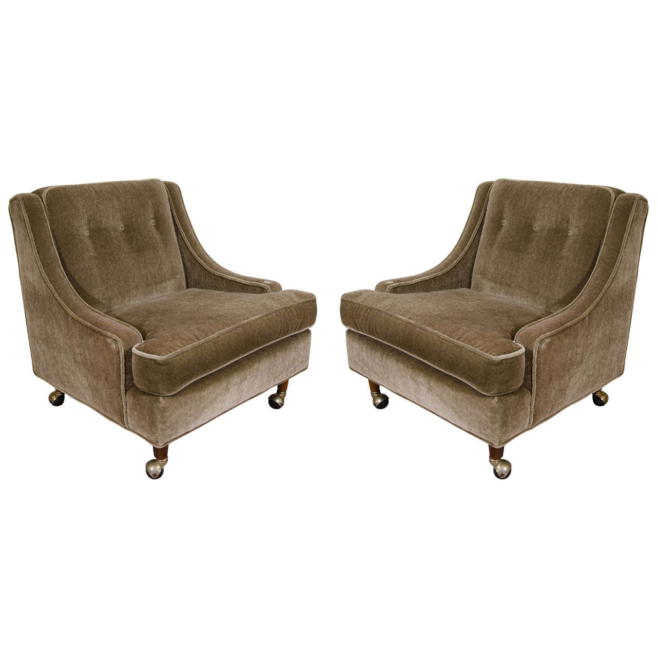 A Mid Century Pair of Club Chairs in Brown with Olive Undertones